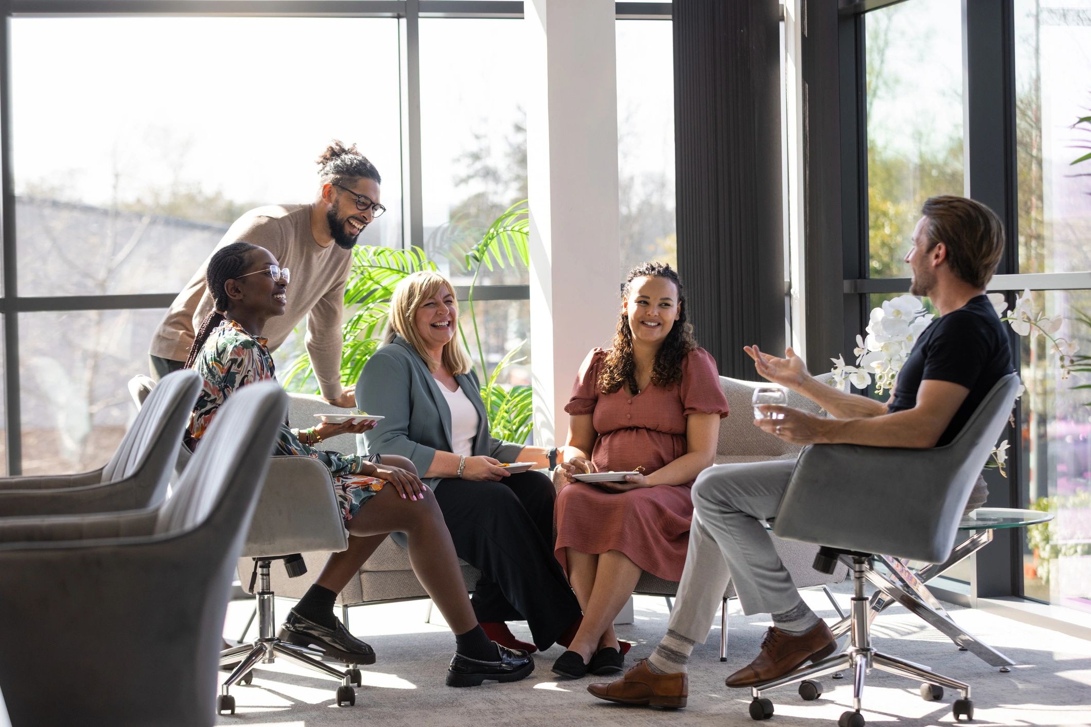 Business team in conversation during a collaborative meeting