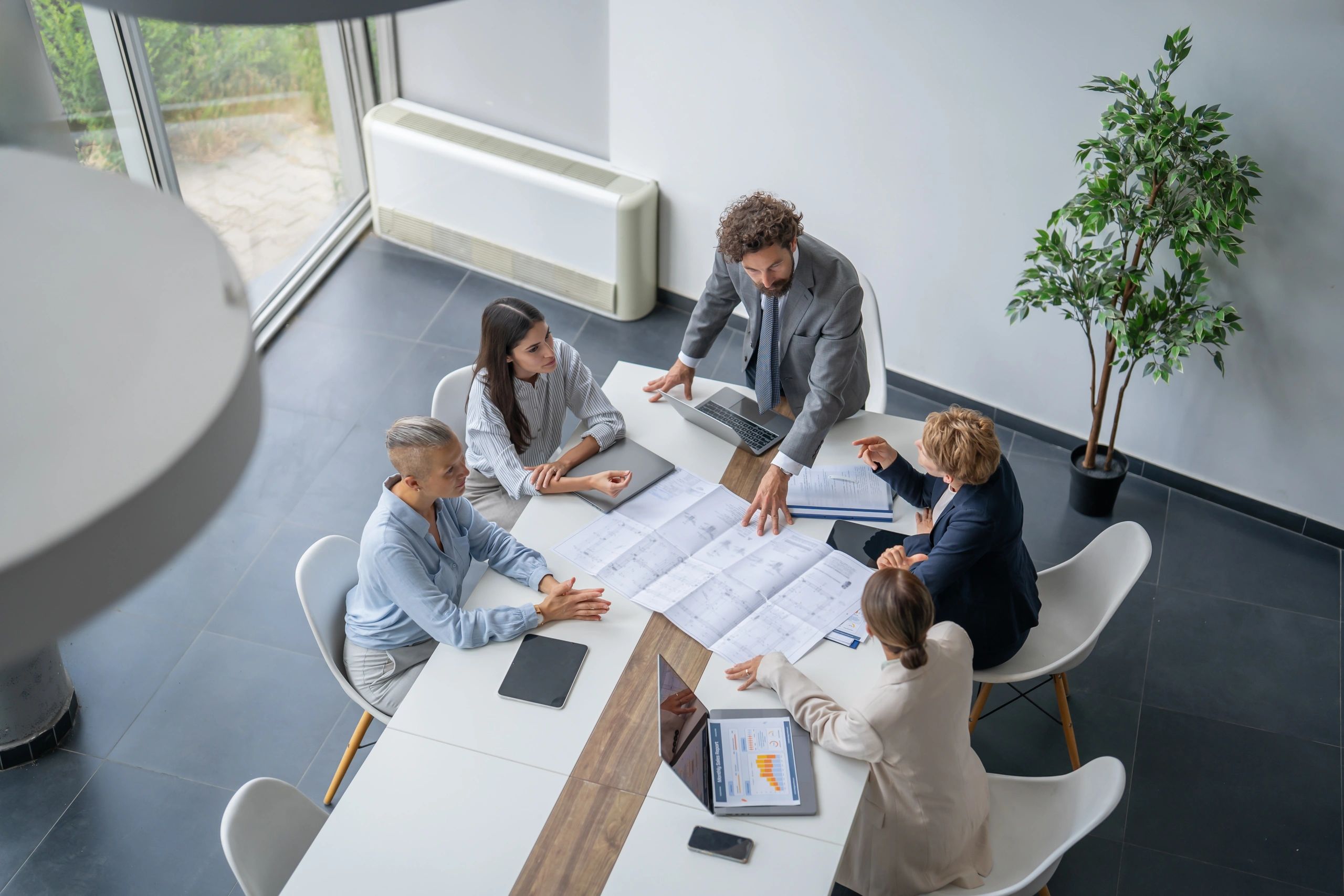 Team reviewing plans together during a focused working session