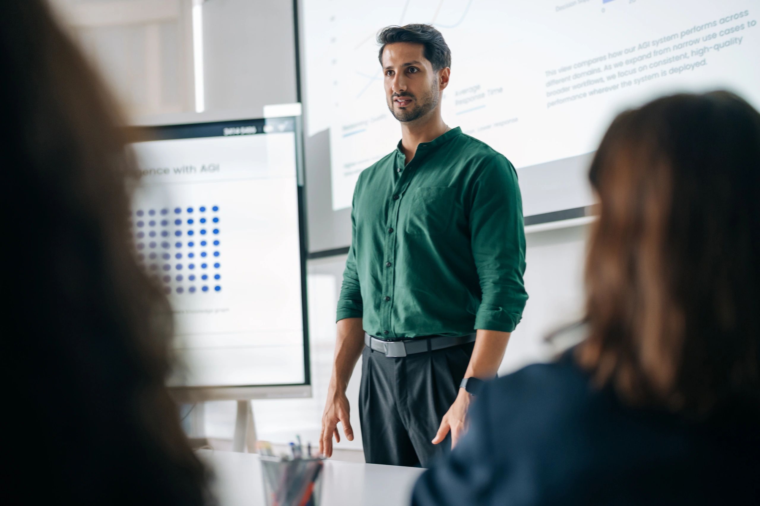 Corporate team reviewing data during a meeting